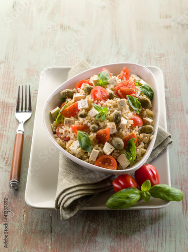 Foto: vegetarian rice salad with tofu and brown rice vegetarian rice salad with tofu and brown rice