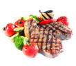 Grilled Beef Steak with Vegetables over White Background