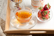 Breakfast with tea and strawberries Breakfast with tea and strawberries