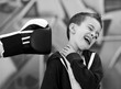 Young boy bing punched in face with boxng glove