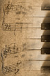 Teclas de piano, notas musicales, partitura