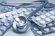 Fonendoscopio, pastillas, blister, medicina, salud