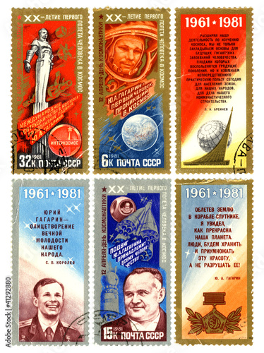 Photo: First manned flight into space, postage stamp of the USSR First manned flight into space, postage stamp of the USSR