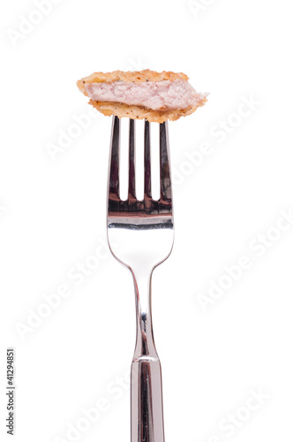 Photo: Wiener Schnitzel mit Panade auf einer Gabel Wiener Schnitzel mit Panade auf einer Gabel