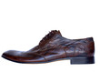 Photo: Single brown leather shoe isolated on white Single brown leather shoe isolated on white