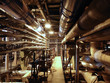 Industrial zone, Steel pipelines and pumps at factory Industrial zone, Steel pipelines and pumps at factory