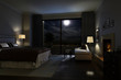 Hotel room / Loft interior with full moon light
