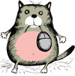 funny cat kept in the mouth of a computer mouse