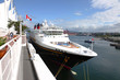 Side view of a cruise ship at Canada Place, Vancouver BC Canada.