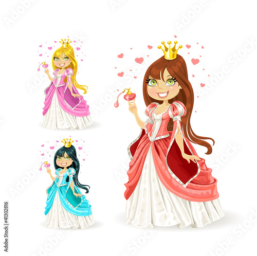 Vector: beautiful fairy princess in a different color variations beautiful fairy princess in a different color variations