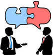 Business people connect collaborate puzzle talk Business people connect collaborate puzzle talk