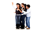Group of friends pointing