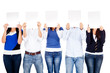 People covering face with banners