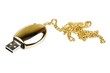 Golden USB memory stick isolated on white