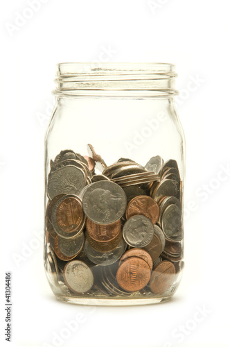 Photo: American coins in a glass jar American coins in a glass jar