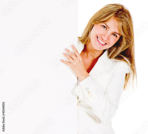 Businesswoman with a banner