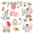 baby girl shower elements set isolated on white background