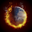global warming concept. Planet Earth burning, fire