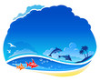 Tropical sea with dolphins on the wave