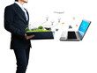 Business man looking at laptop and connect to the file