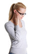 Young woman feeling a pain in ear