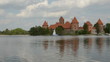 yacht on the Galve lake near Lithuanian historical castle Trakai