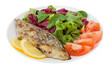 grilled swordfish with salad on the plate