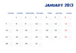 Calendario Enero 2013 en ingles