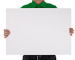 man in shirt holding blank sign man in shirt holding blank sign