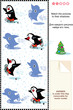Match pictures to their shadows visual puzzle - skating penguins