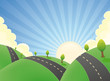 Cartoon Landscape Road In The Summer