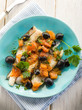 cod fillet with black olives and fresh tomatoes