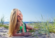 woman in green sundress.