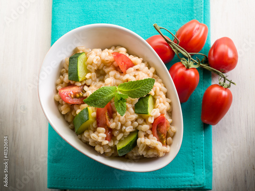 Photo: barley risotto with zucchinis and fresh tomatoes barley risotto with zucchinis and fresh tomatoes