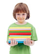 Litlle boy with freckles holding books Litlle boy with freckles holding books