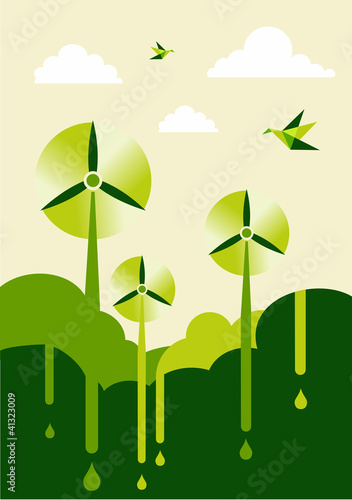 Vektor: Go Green wind-turbine park Go Green wind-turbine park