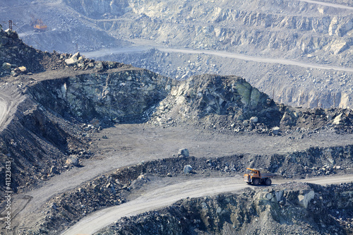 Photo: Dump truck in the asbestos quarry. Dump truck in the asbestos quarry.