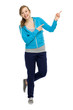Female teenager pointing up Female teenager pointing up