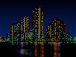 Modern skyscraper night cityscape made of color dots