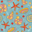 Vektor: seamless pattern with shells and starfish seamless pattern with shells and starfish