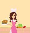 Housewife serving a chicken