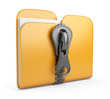 Folder with zip 3D. Compression of data. Isolated on white backg