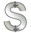 Metallic letter S isolated on white background