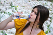 cute brunette woman refreshing cute brunette woman refreshing