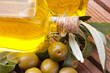 Photo: aceitunas verdes con aceite y hojas aceitunas verdes con aceite y hojas