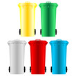 Garbage bins with four different colors over white