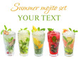 Mojito cocktail - summer drink set isolated on white
