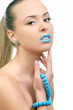 young beautiful woman with blue lips