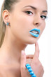 young beautiful woman with blue lips