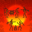 silhouette personnage tribu tribal chasseur primitif hutte